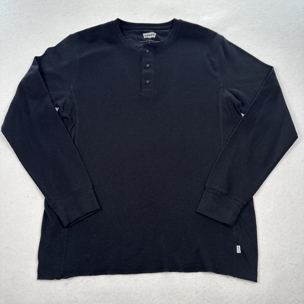 Levi's Henley Shirt Mens Large Black Long Sleeve Ribbed Knit